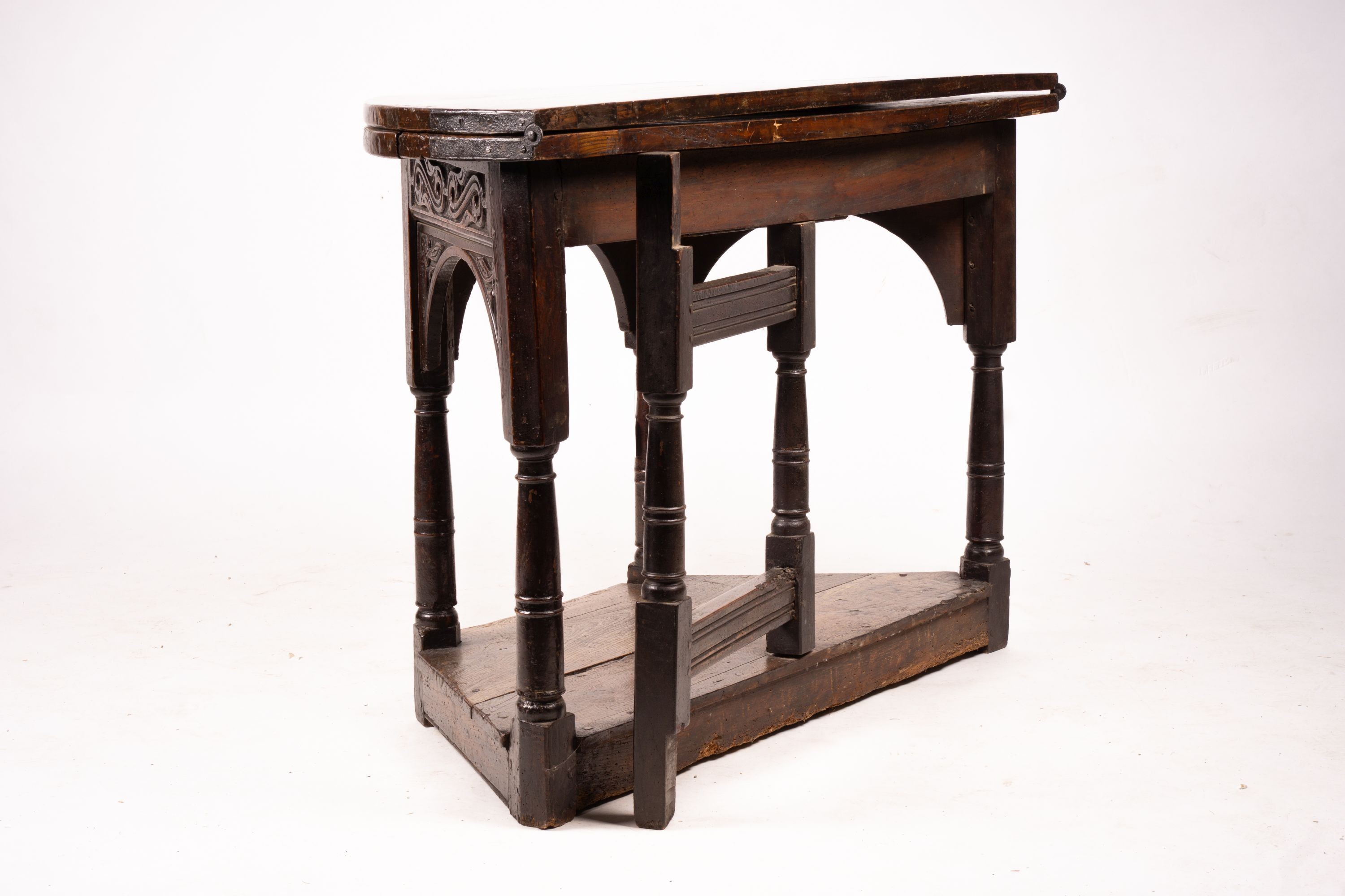 A 17th century oak credence table, width 108cm, depth 52cm, height 77cm